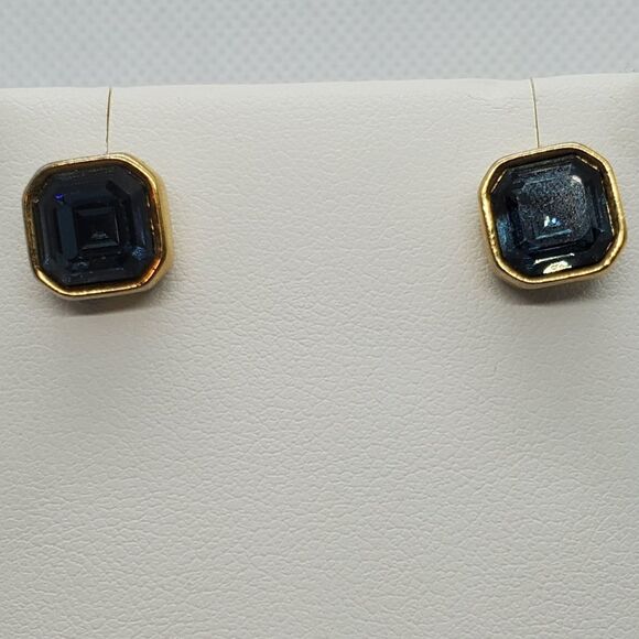 Vintage Swarovski Blue & Gold Earrings - Picture 1 of 5
